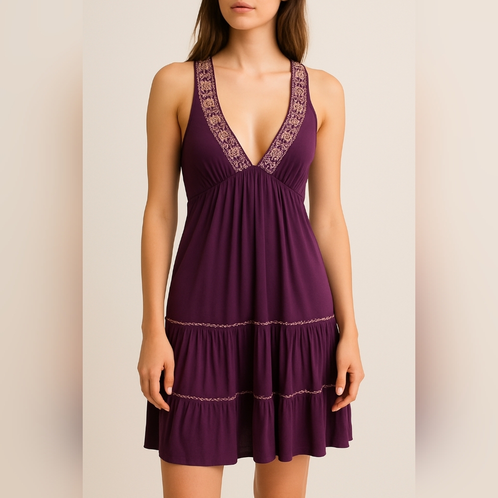 Ab) Forever 21 Purple Boho Embroidered Dress – Size Small
